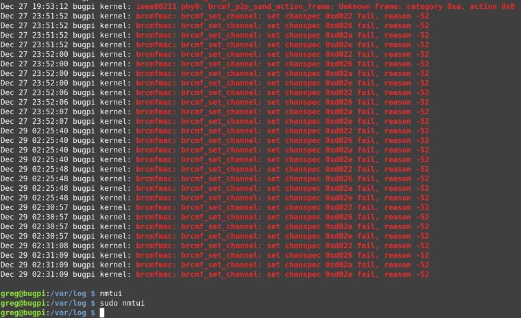 Image: brcmf errors in log.