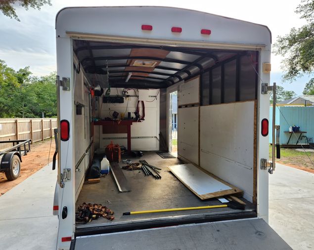 interior of trailer with some panels removed.