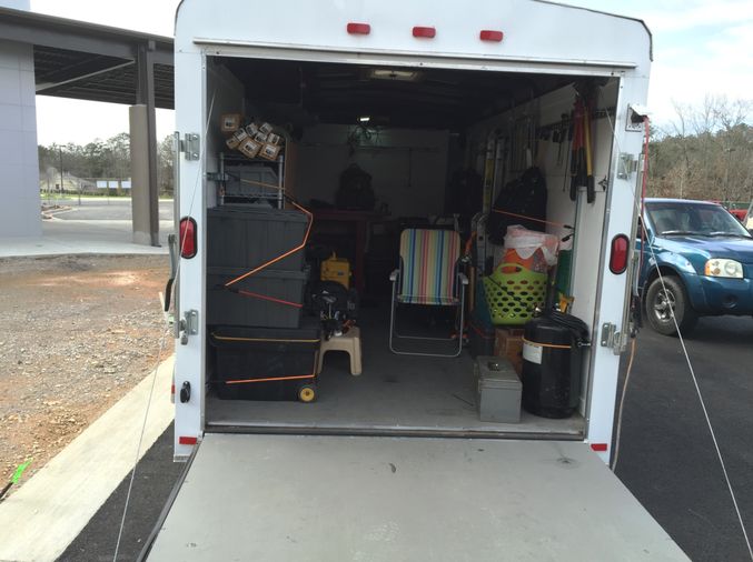 interior of trailer with tools and supplies